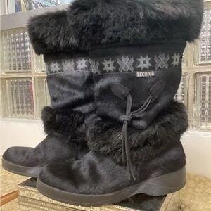 Tecnica Skandia Black Cowhide Boots with Goat Fur Trim-Women's Size- 9.5